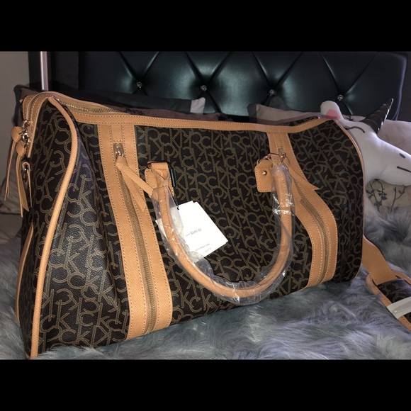 calvin klein leather duffle bag